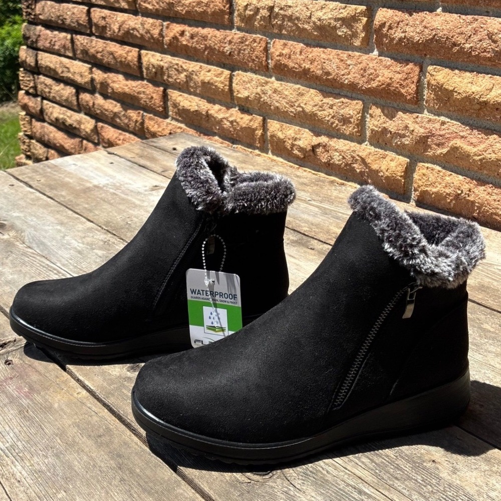 Flexus by Spring Step Elsinore-B Ankle Boots 7 Black Waterproof Faux Fur Trim